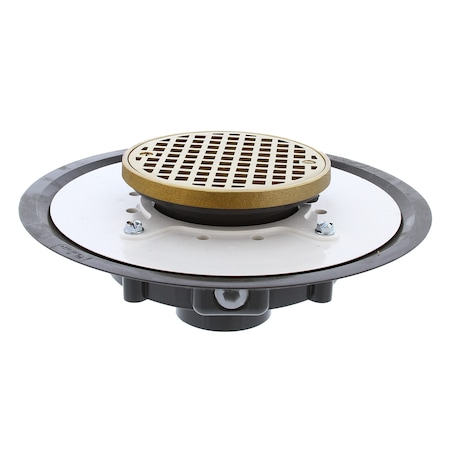 Jones Stephens 2in Heavy Duty PVC Drain Base with 3-1/2in Plastic Spud and 5in Polished Brass Strainer with Ring D53444